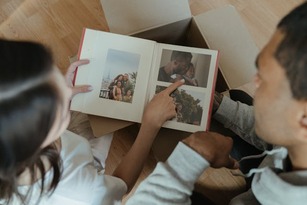 Couple looking in a photo album