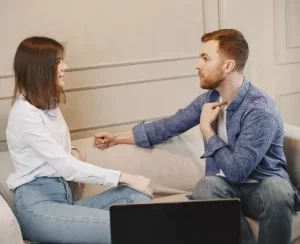 women actively listening to a man